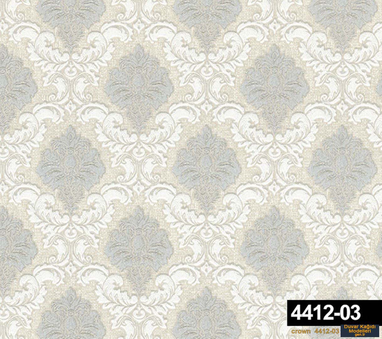 Açık Gri Simli Duvar Kağıdı Damask Desen Crown 441203
