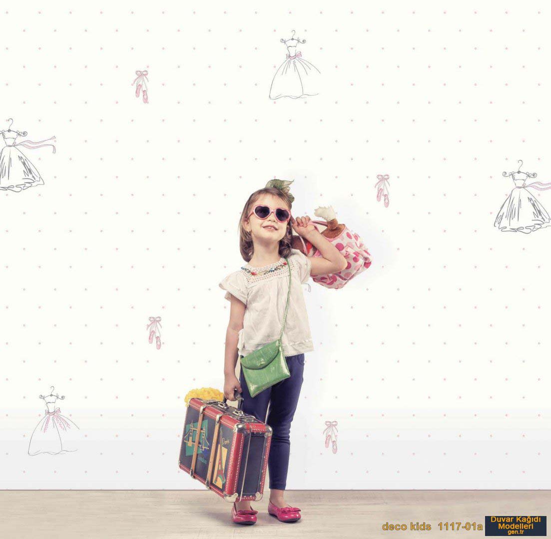 Pembe Puantiyeli Duvar Kağıdı Elbise Desenli Deco Kids 111701