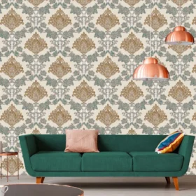 Duka Secret Palace DK.T21161-2 Duvar Kağıdı Turkuaz Damask Desen