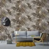 Duka Natura DK.22860-2 Duvar Kağıdı Vizon Yaprak Desenli Gümüş
