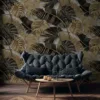 Duka Natura DK.22860-5 Duvar Kağıdı Antrasit Yaprak Desenli Gold