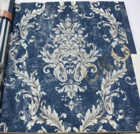 Decowall Retro 5001-01 Duvar Kağıdı Mavi Damask Desen