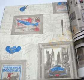 Decowall Royal Port 8816-02 Duvar Kağıdı Bej Simli Pop Art Desenli Mavi